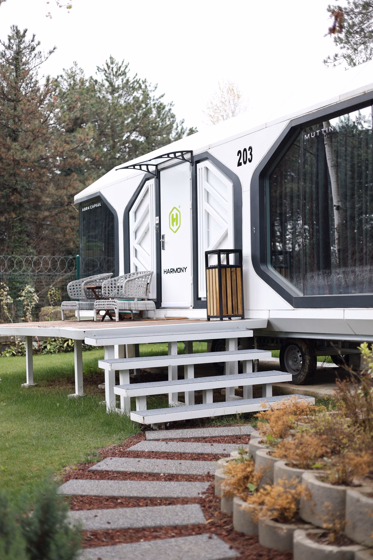 Modern modular home with clean lines in a quiet setting
